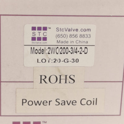 New STC 2WO200-3/4-2-D Differential Solenoid Valve, 2-Way NO, 3/4in NPT, 24VDC Coil