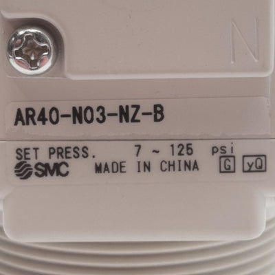 New SMC AR40-N03-NZ-B Pneumatic Regulator, 7-125PSI Set, 145PSI Supply, 3/8in NPT