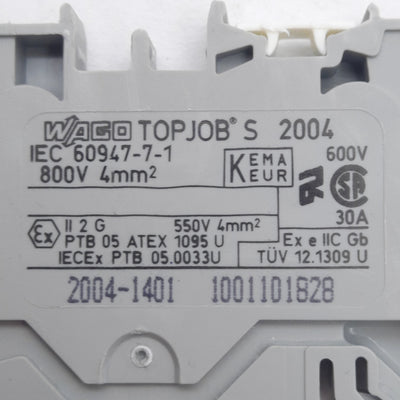 New – Open box Lot of 15 Wago 2004-1401 TOPJOBS Terminal Block, 600V 30A, 6.2mm, DIN Rail