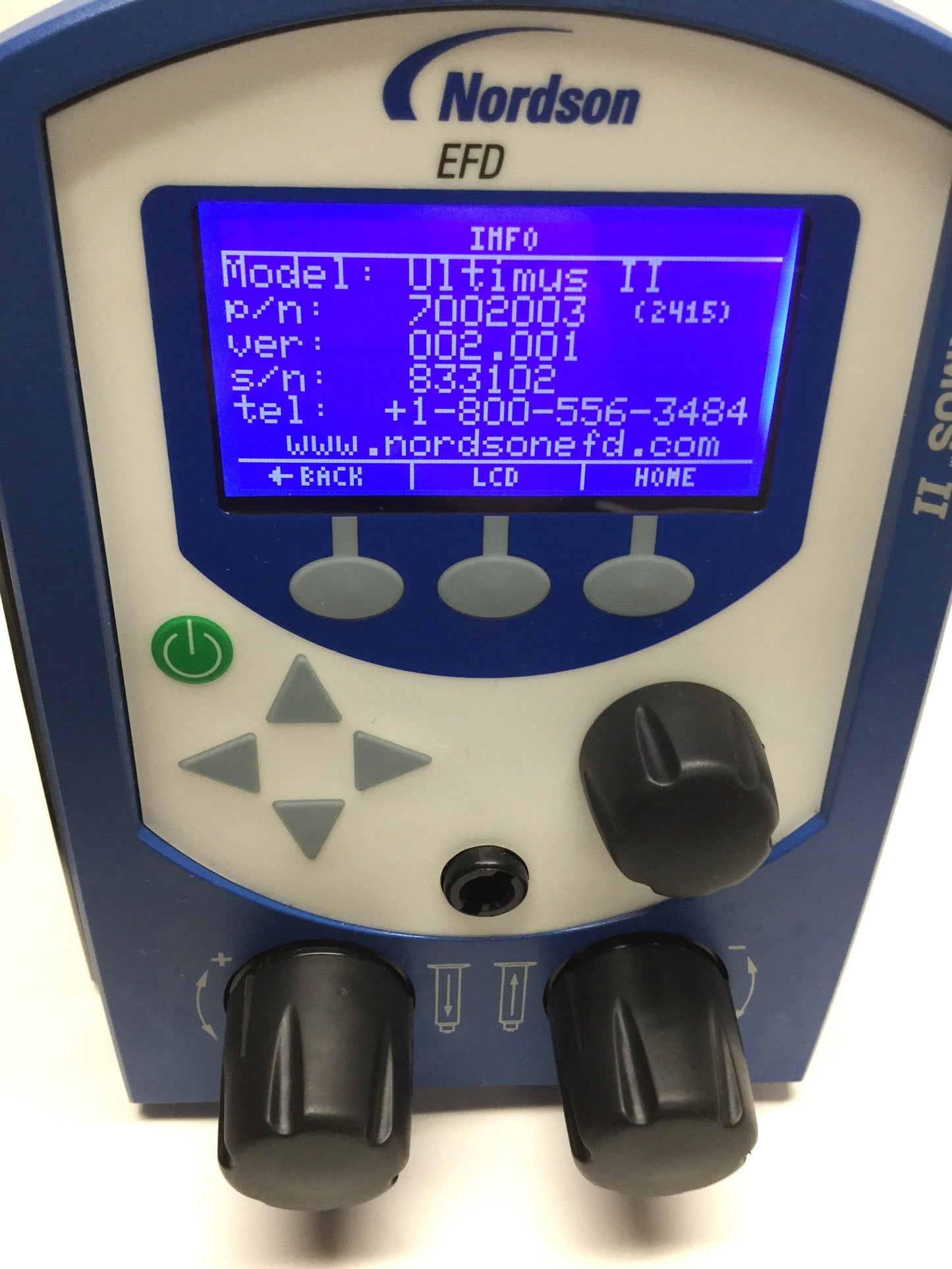 Used Nordson EFD 7002003 Ultimus II Precision Fluid Dispensing Unit, 0-15psi, 24VDC
