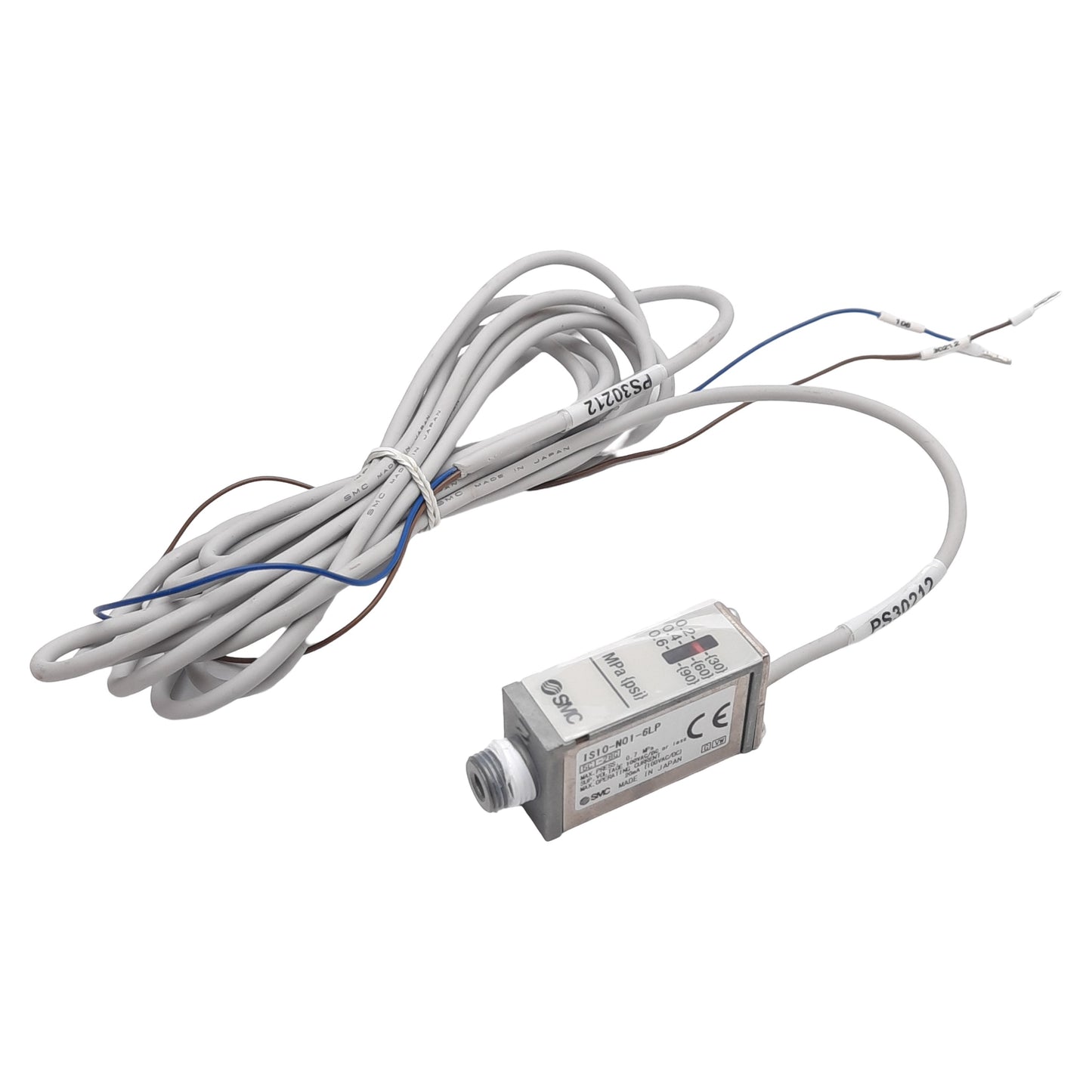 Used SMC IS10-N01-6LP Pressure Switch, 0.1-0.6MPa Set, 100VAC/DC 20mA, 3m Lead