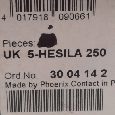 New Lot of 5 Phoenix Contact 3004142 Fuse Terminal Block, 5x20-30mm Length, 110-250V