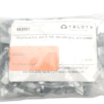 New Lot of 50 Tslots 662001 Z-Nuts, Series 15, M6 Thread, 19.30x8.30x7.60mm