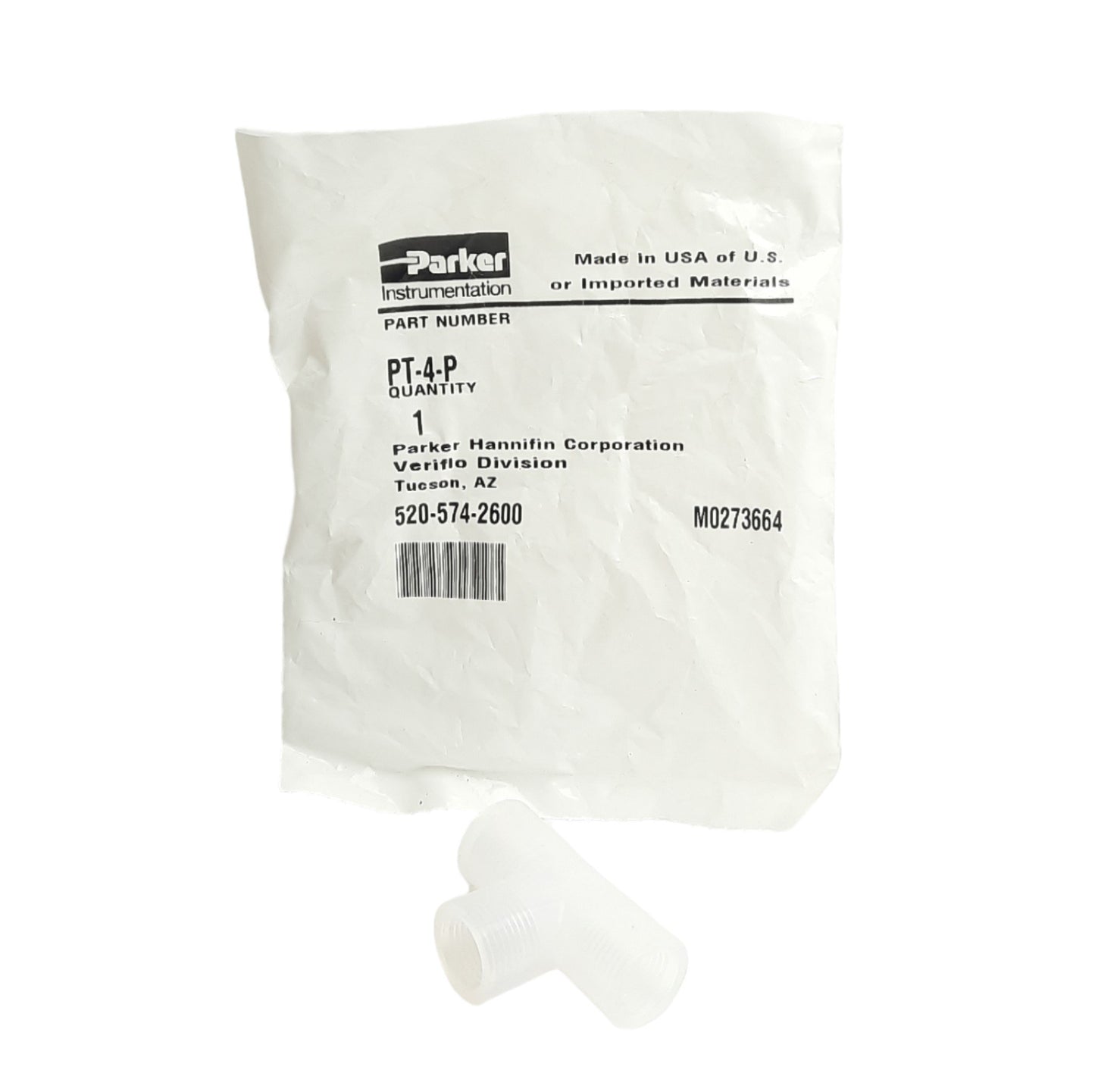 New Parker PT-4-P Pneumatic Union Tee Fitting, 1/4in NPT Female, 125psi Max