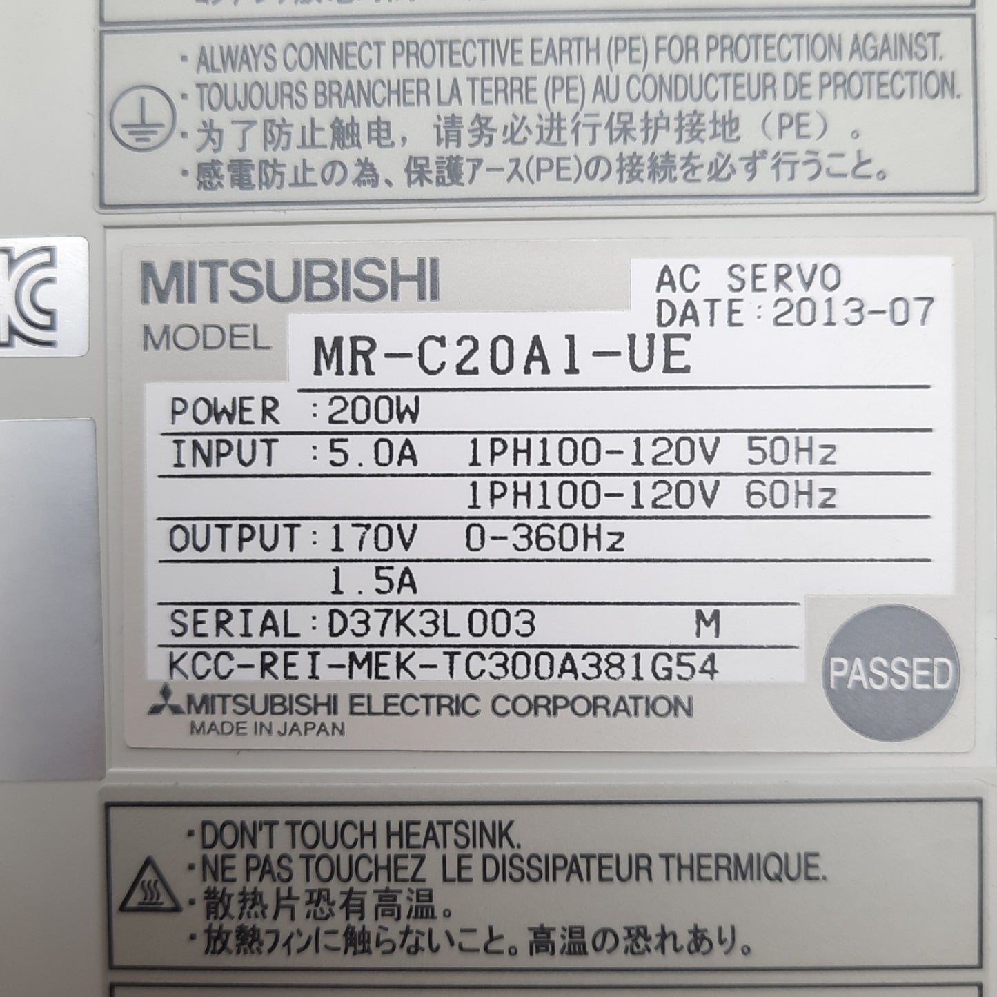 New Mitsubishi MR-C20A1-UE Servo Amplifier, 100-120 VAC 1-Phase Input, 200W Output
