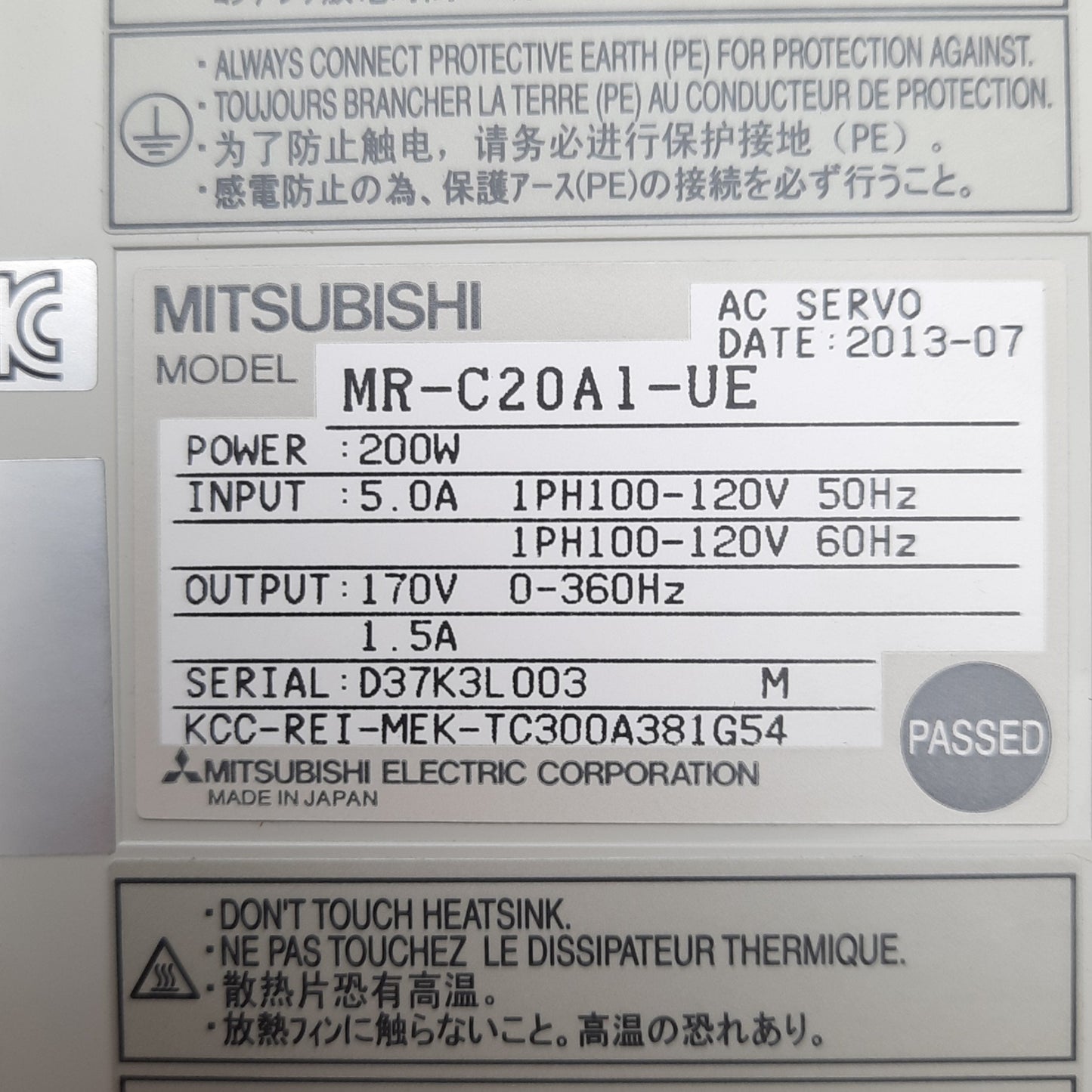 New Mitsubishi MR-C20A1-UE Servo Amplifier, 100-120 VAC 1-Phase Input, 200W Output