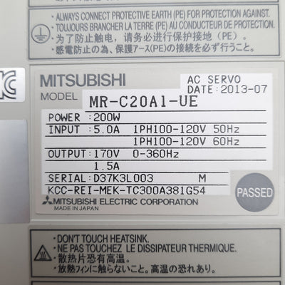 New Mitsubishi MR-C20A1-UE Servo Amplifier, 100-120 VAC 1-Phase Input, 200W Output