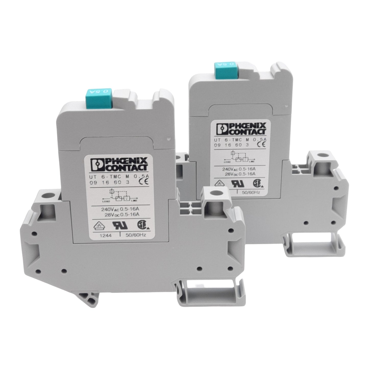 New Lot of 2 Phoenix Contact 0916603 Breaker Terminal Block, 240VAC/28VDC 0.5A