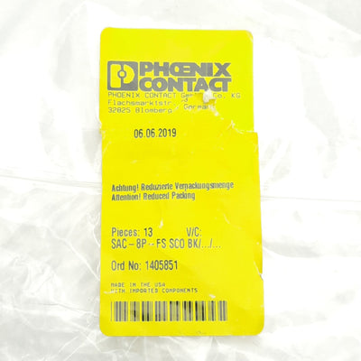 New Lot of 4 Phoenix Contact 1405851 Sensor/Actuator Cable, 30V, 8-Pin M12, 0.3m