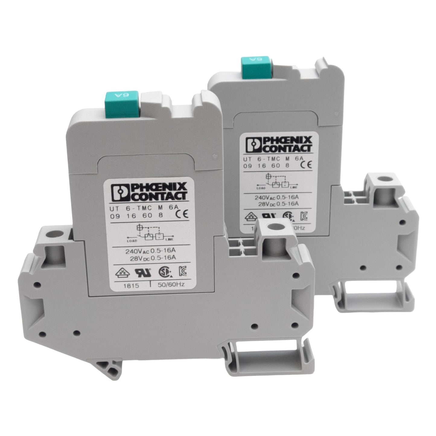 New Lot of 2 Phoenix Contact 0916608 Breaker Terminal Block, 240VAC/28VDC 6A