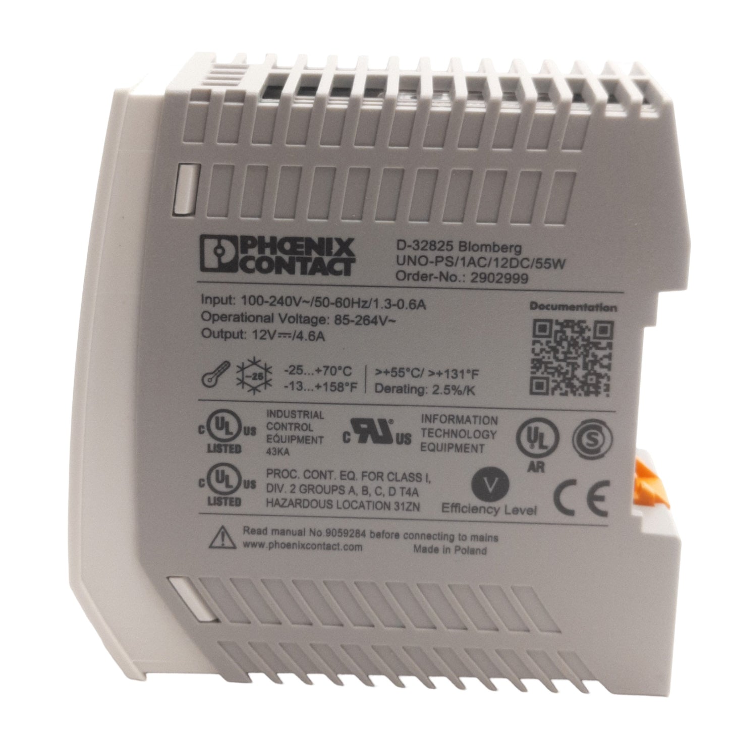 New Phoenix Contact UNO-PS/1AC/12DC/55W 2902999 Power Supply 100-240VAC In 12VDC Out