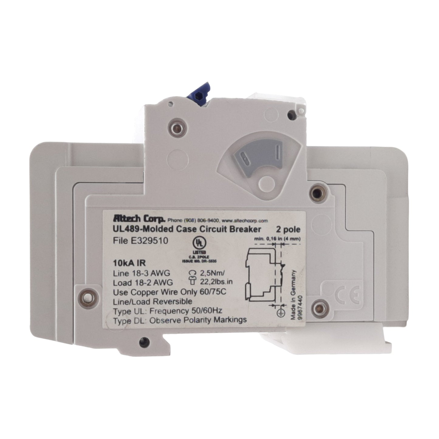 New – Open box Altech 2D4UL Circuit Breaker, 480Y/277VAC 4A, 2-Pole, D-Curve, DIN Rail