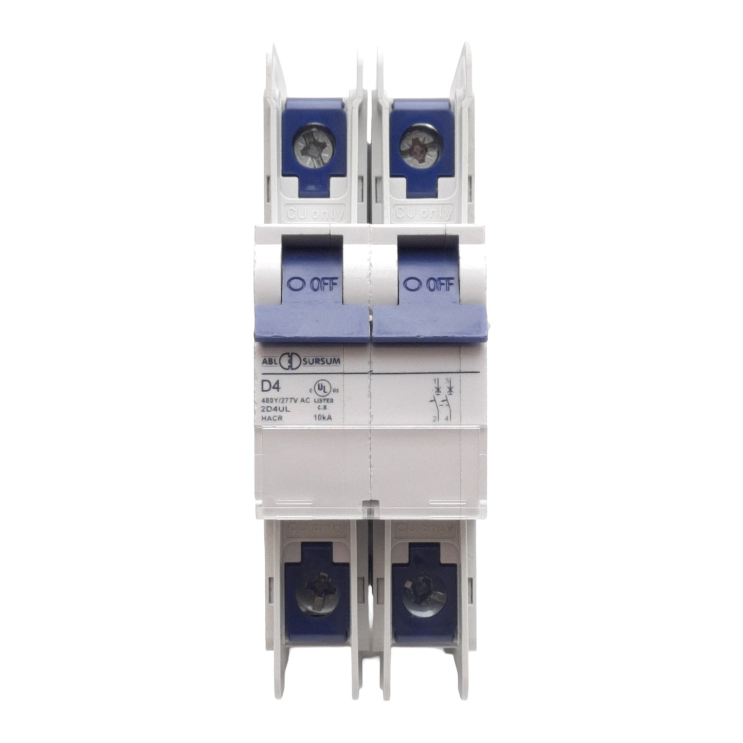 New – Open box Altech 2D4UL Circuit Breaker, 480Y/277VAC 4A, 2-Pole, D-Curve, DIN Rail
