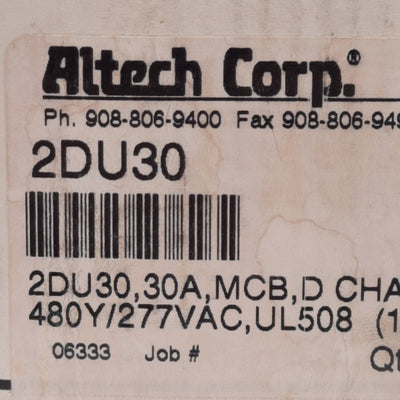 New Altech 2DU30 Circuit Breaker, D-Curve, 2-Pole, 30A, 480Y/277VAC, DIN Rail