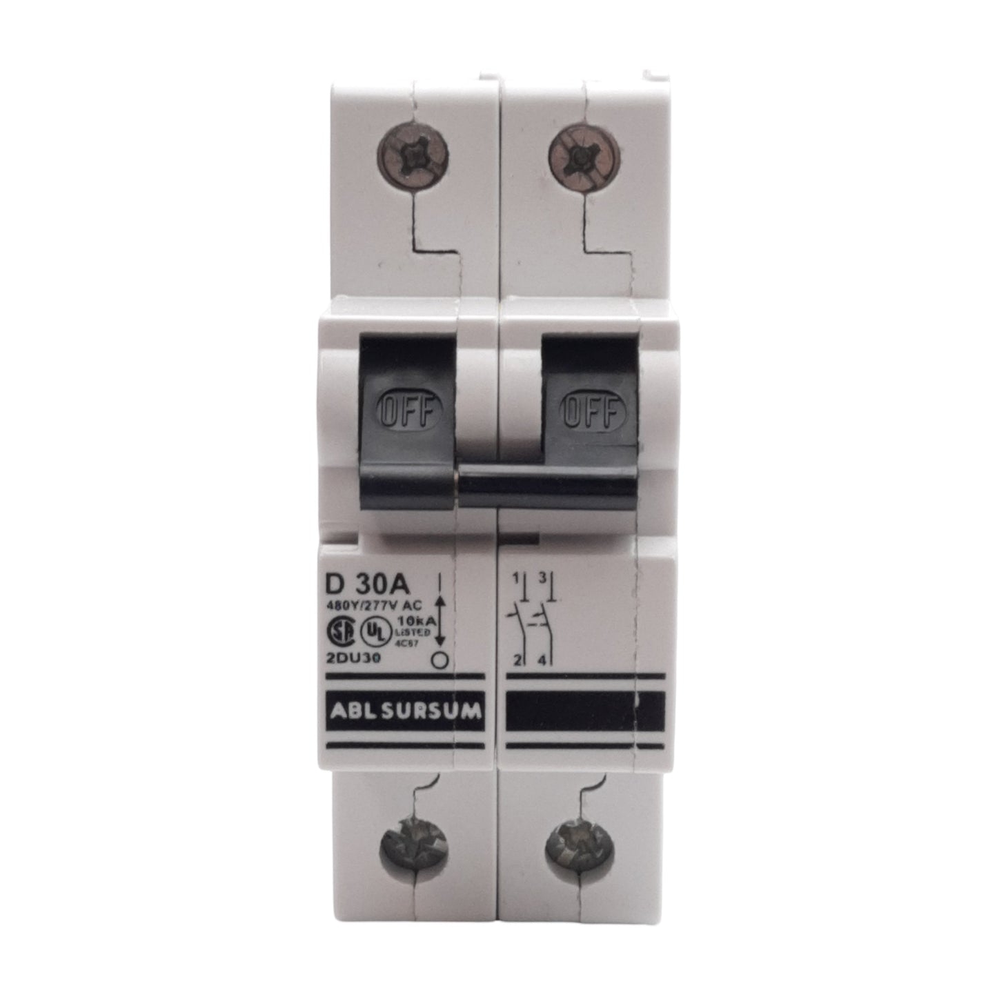 New Altech 2DU30 Circuit Breaker, D-Curve, 2-Pole, 30A, 480Y/277VAC, DIN Rail