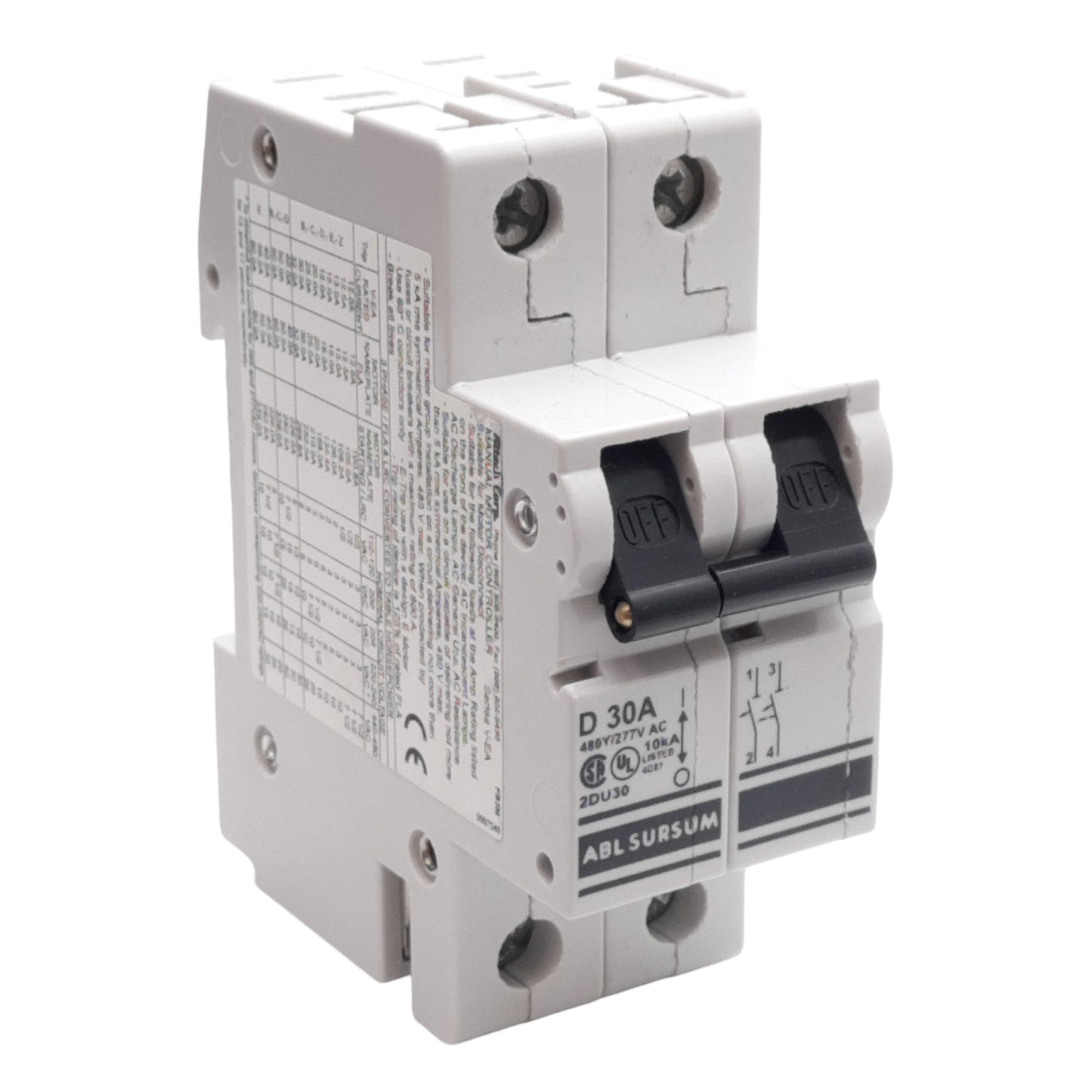 New Altech 2DU30 Circuit Breaker, D-Curve, 2-Pole, 30A, 480Y/277VAC, DIN Rail