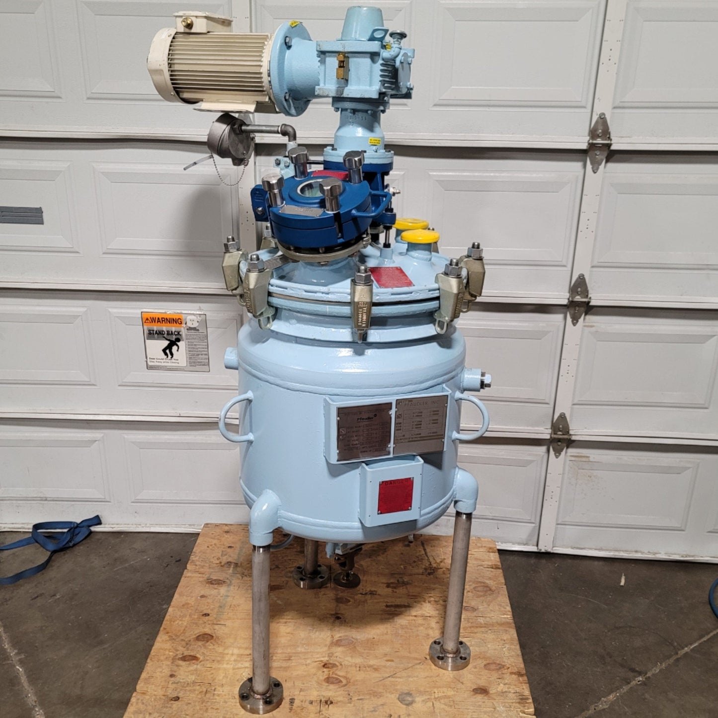 Used Pfaudler 30 Gallon Glass Lined Jacketed Reactor With Mixer, 150psi/FV @ 450°F