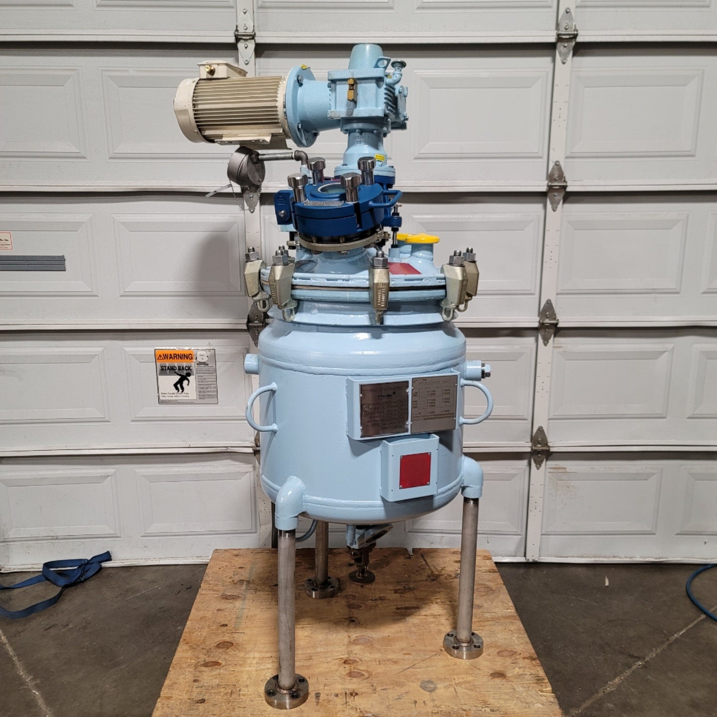 Used Pfaudler 30 Gallon Glass Lined Jacketed Reactor With Mixer, 150psi/FV @ 450°F