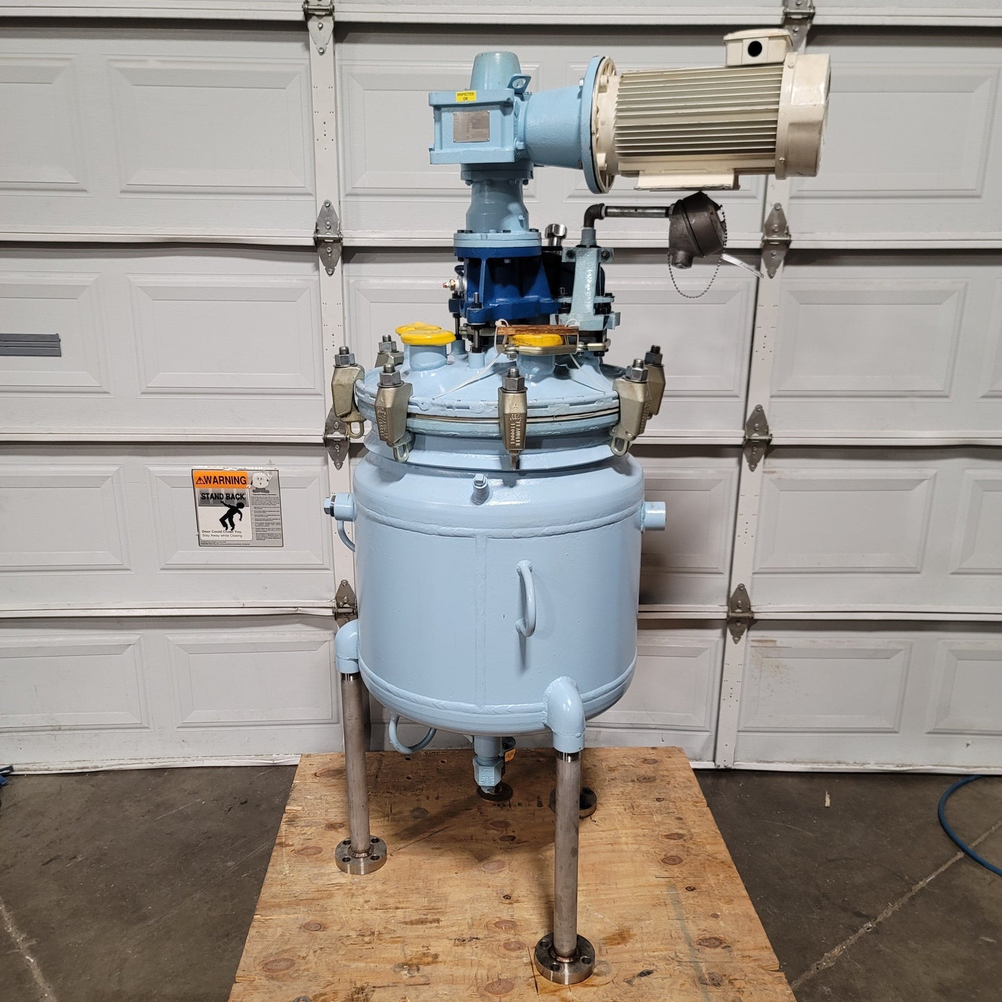 Used Pfaudler 30 Gallon Glass Lined Jacketed Reactor With Mixer, 150psi/FV @ 450°F