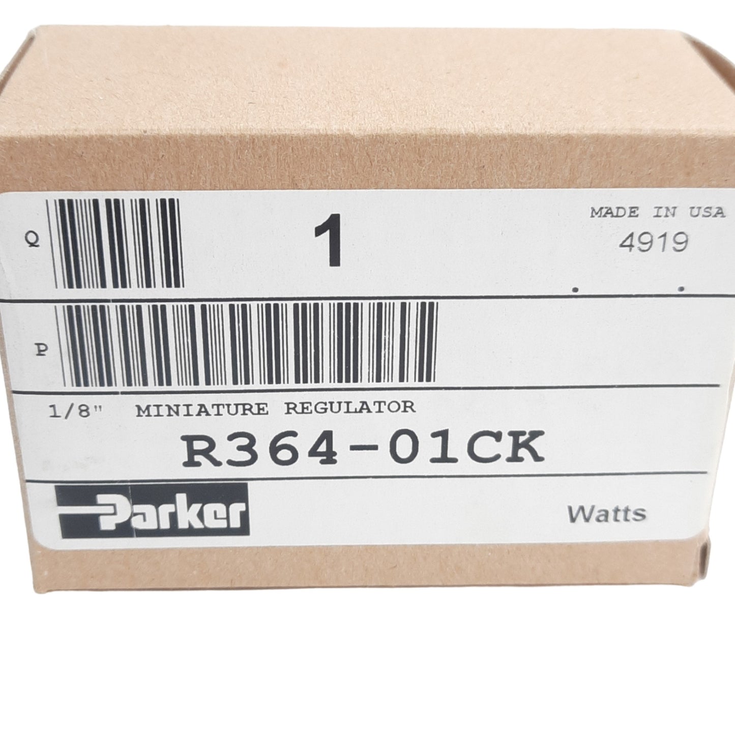 New Parker R364-01CK Watts Pneumatic Regulator, 300Psi In / 0-125Psi Set, 1/8in NPT