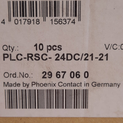 New Lot of 10 Phoenix Contact 2967060 Relay Module, 6A 250VAC Contacts, 24VDC Coil