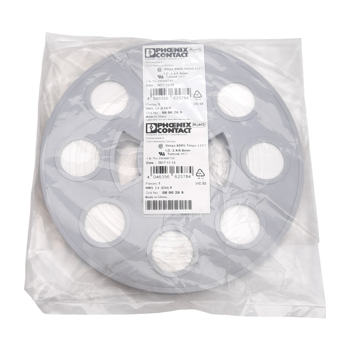 New Phoenix Contact 0800289 Heat Shrinkable Label Sleeve, 3:1, 95°C, 4mm Text, 30m