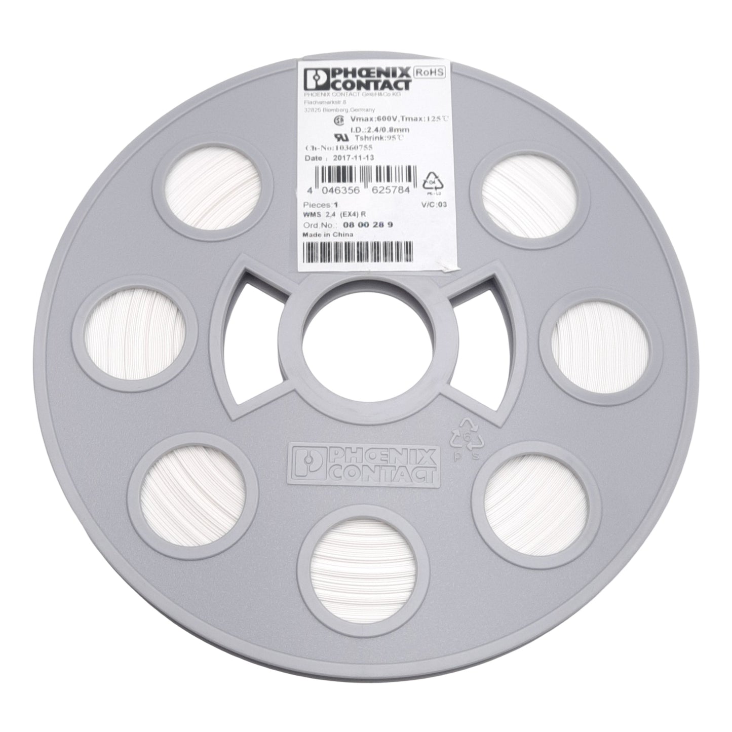 New Phoenix Contact 0800289 Heat Shrinkable Label Sleeve, 3:1, 95°C, 4mm Text, 30m