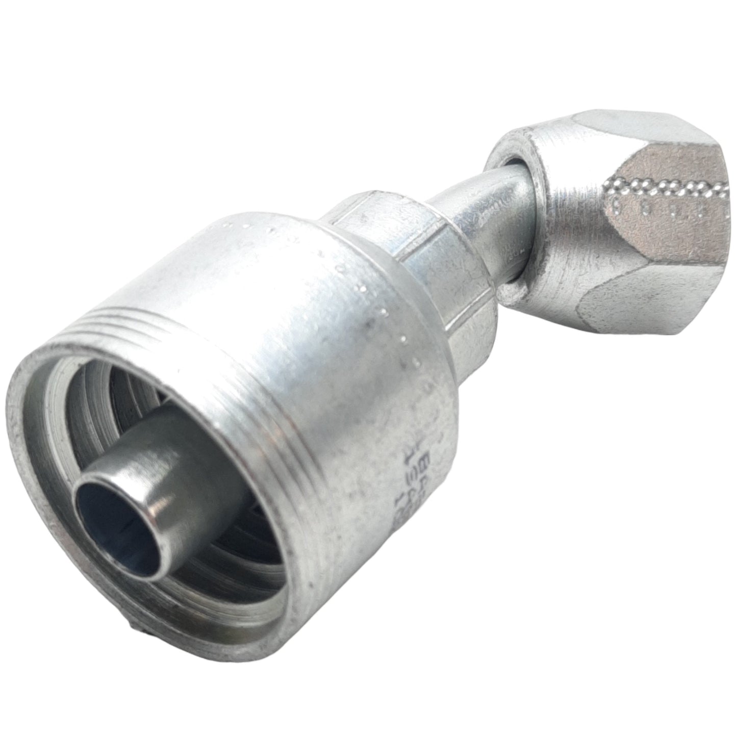New – Open box Danfoss 4SA8FJA8 Crimp Hose Fitting, 45° Elbow, 37° Swivel, 3/4-16 UNF, 5300PSI