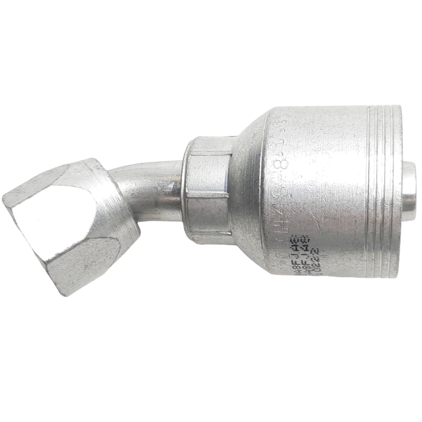 New – Open box Danfoss 4SA8FJA8 Crimp Hose Fitting, 45° Elbow, 37° Swivel, 3/4-16 UNF, 5300PSI