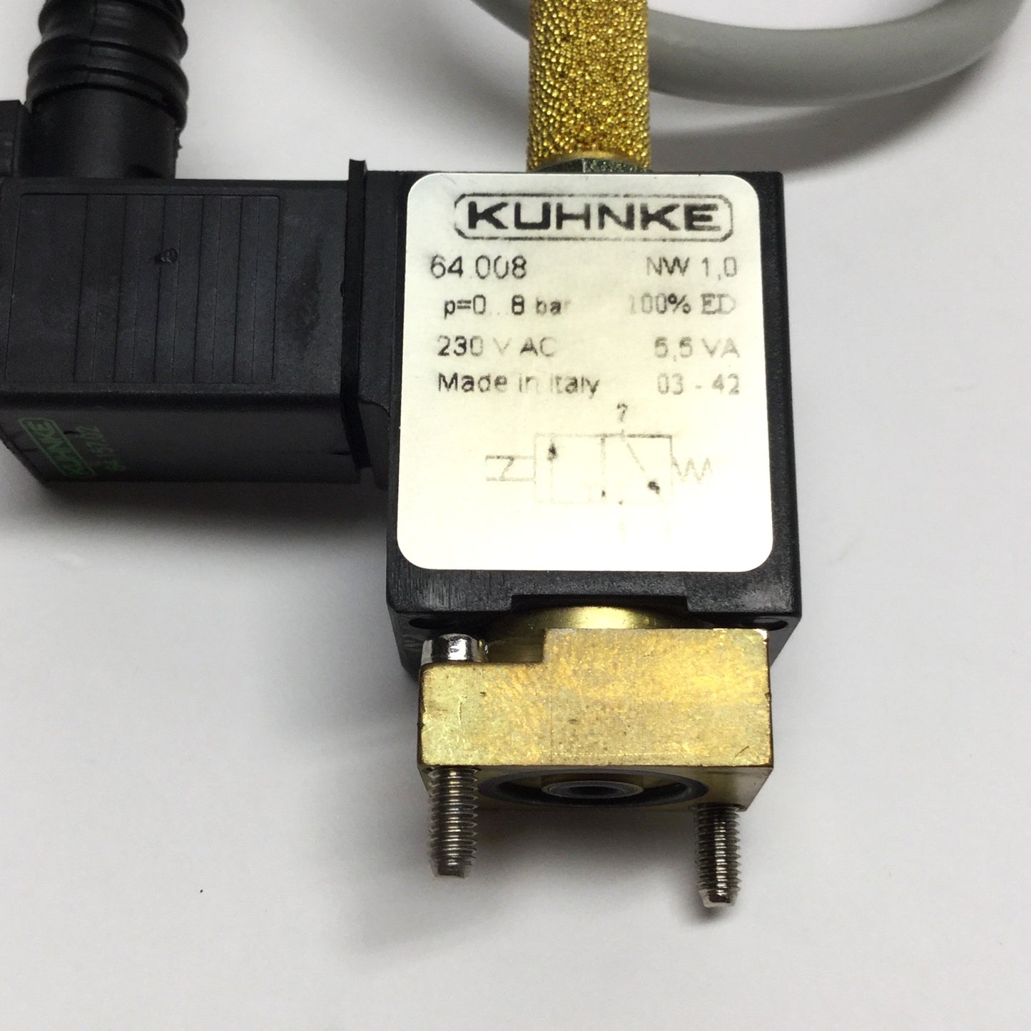 Used Kuhnke 64.008 Pneumatic Solenoid Valve, 3/2 Way NC, 230VAC, 0-8bar, NW 1.0