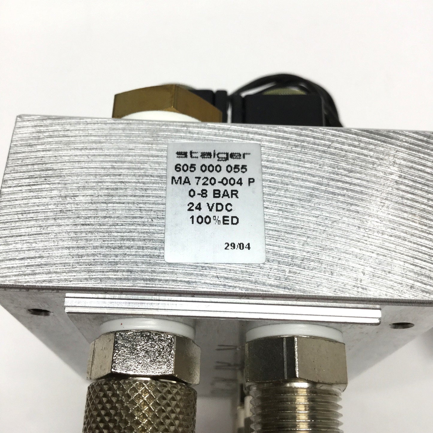 Used Staiger MA 720-004 6-Fold Manifold of Solenoid Valves, 2-Way NC, 24VDC, 0-8bar