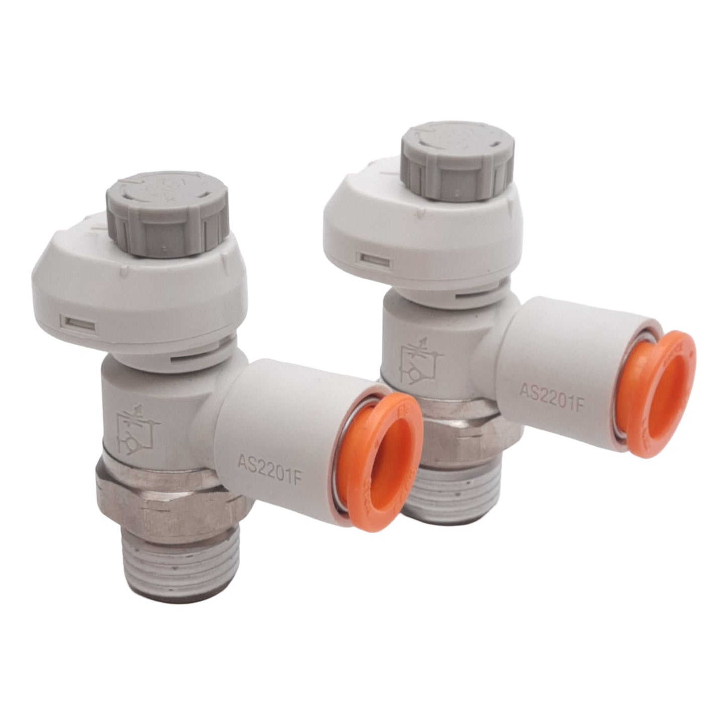 New Lot of 2 SMC AS2201FS1-N02-11S Speed Control Fitting, ø3/8in One-Touch, NPT1/4