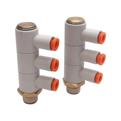 New Lot of 2 SMC KQ2VT03-34AS Triple Male Elbow Fitting ø5/32in One-Touch, NPT 1/8in