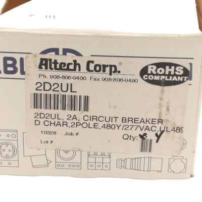 New Altech Corp 2D2UL Circuit Breaker 2-Poles, 2A 480Y/277VAC, DIN Rail Mount
