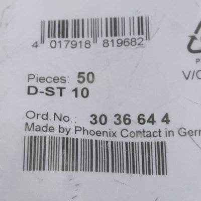 New Lot of 50 Phoenix Contact 3036644 Terminal Block End Cover, 71.5 x 49.9 x 2.2mm