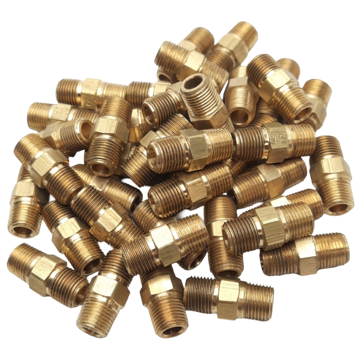 New – Open box Lot of 30 Anderson 122A-A Brass Hex Nipples, 1/8in NPT, 7/16 Hex, 0.91in