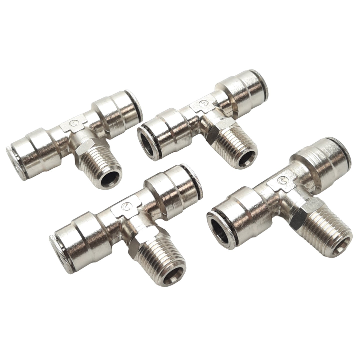New – Open box Lot of 4 Camozzi 6430 06-04 Pneumatic Tee Swivels, 3/8 OD to 1/4 NPT, 1.6MPa