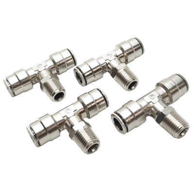 New – Open box Lot of 4 Camozzi 6430 06-04 Pneumatic Tee Swivels, 3/8 OD to 1/4 NPT, 1.6MPa