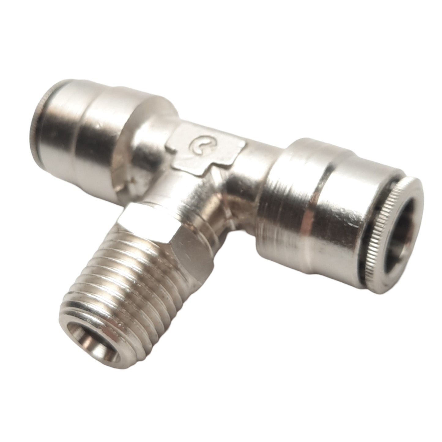 New – Open box Lot of 4 Camozzi 6430 06-04 Pneumatic Tee Swivels, 3/8 OD to 1/4 NPT, 1.6MPa