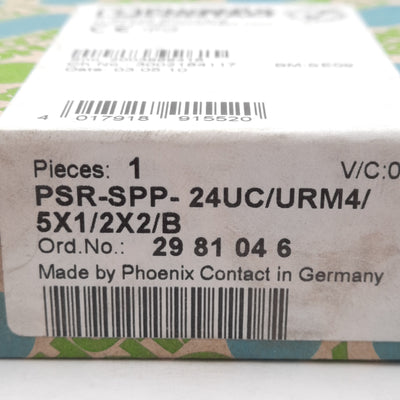 New Phoenix Contact 2981046 Safety Relay, 2-Channel, 5NO + 1NC, 24VAC/DC Control