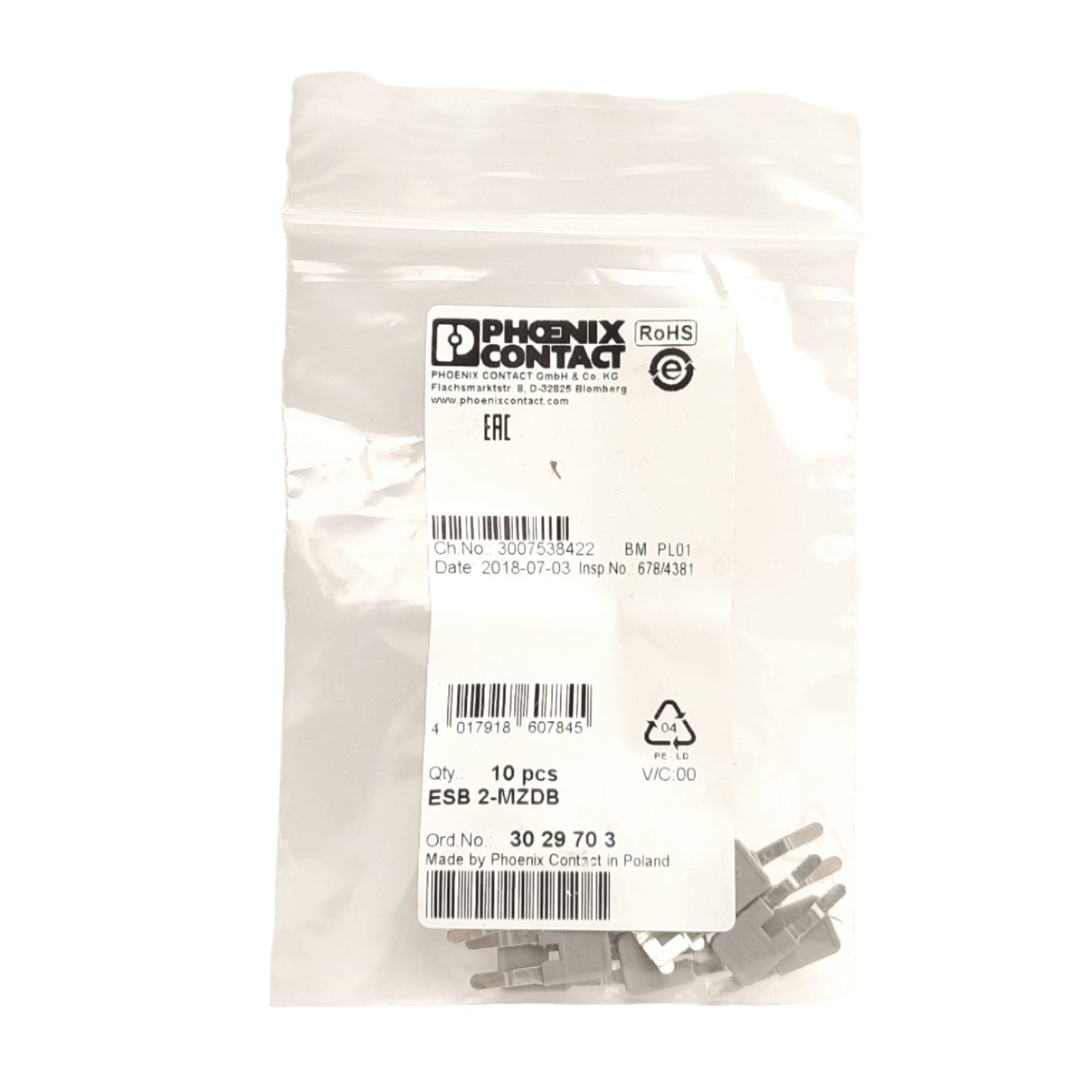 New Lot of 30 Phoenix Contact 3029703 Insertion Bridges, 2-Position, 6.2mm Pitch