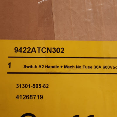 New Schneider Electric 9422ATCN302 Disconnect Switch 3-Pole 30A 600V 20HP 6in Handle
