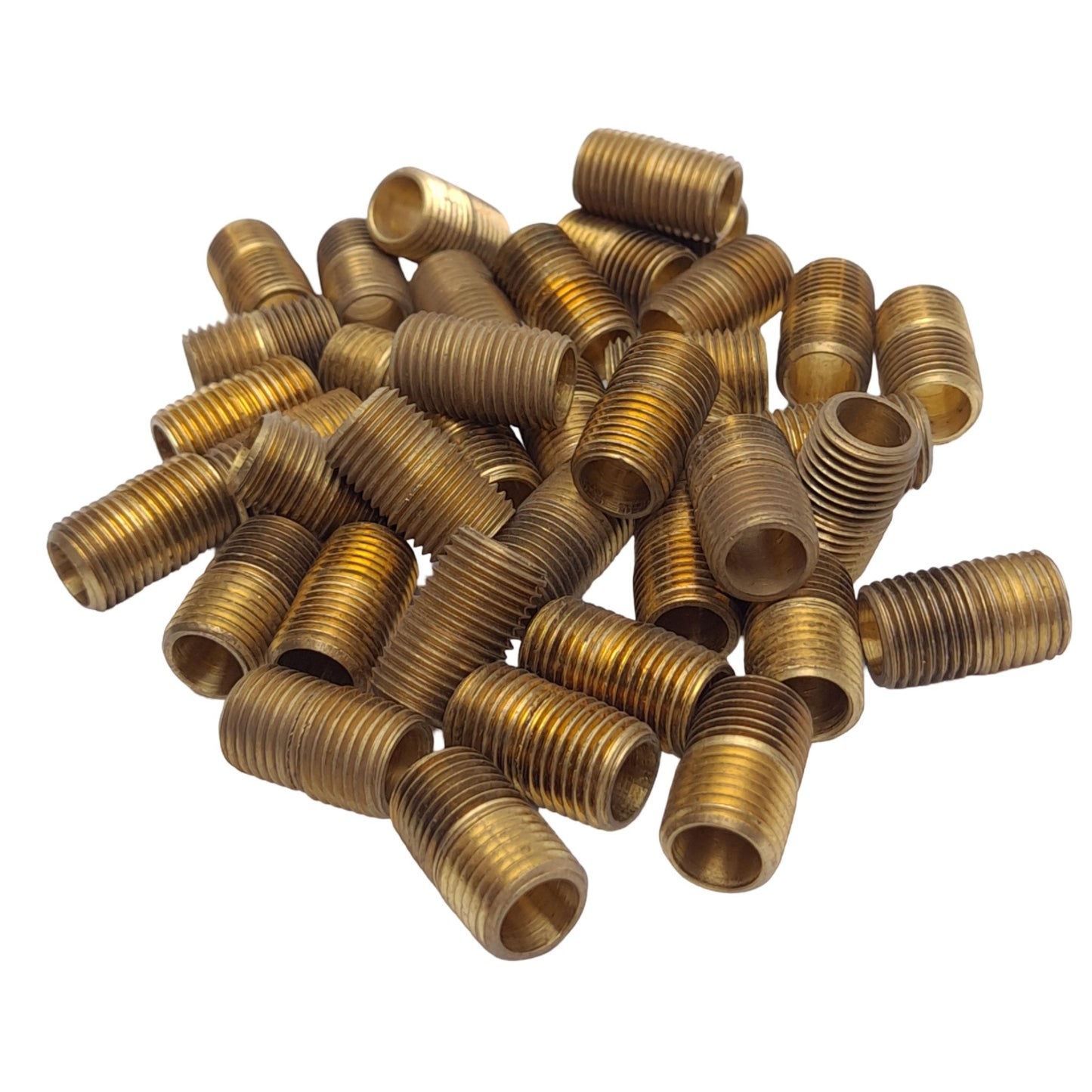 New – Open box Lot of 50 Anderson 112A-B Brass Close Nipple Fittings, 1/4in NPT, 0.88in Length