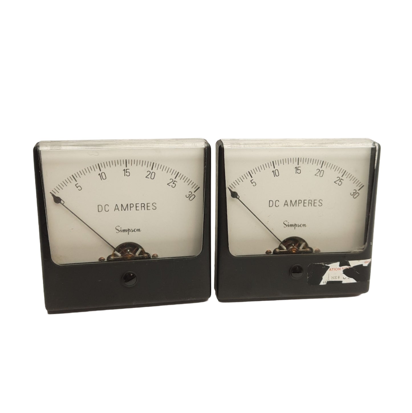 Used Lot of 2 Simpson 1327 02720 DC Panel Meter, 0-30Amp Range, 3-1/2in Dial
