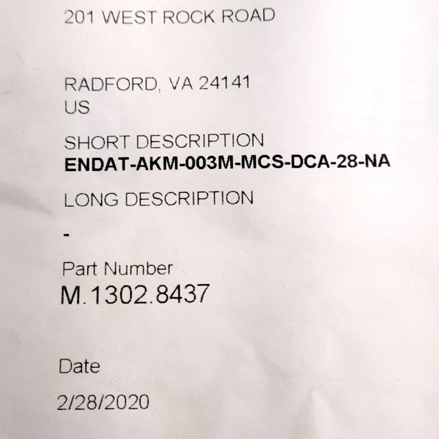 New Kollmorgen M.1302.8437 AKM Series Brushless Servo Motor Feedback Cable, 3m Long