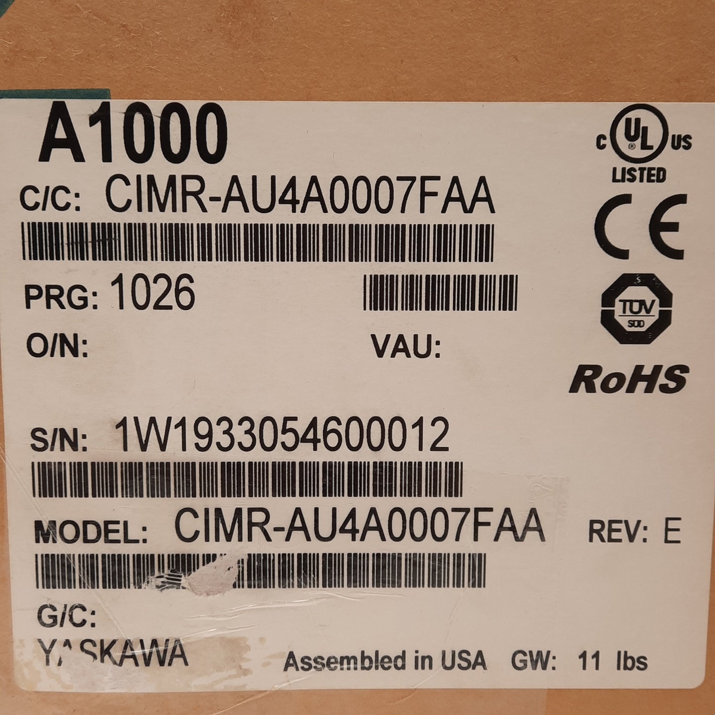 New Yaskawa CIMR-AU4A0007FAA Variable Frequency Drive 3-Phase 380-480VAC 0-400Hz 3kW