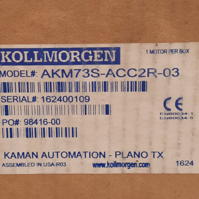 New Kollmorgen AKM73S-ACC2R-03 Servo Motor, 3-Phase 480VAC 22A 7.7kW, 188mm Flange
