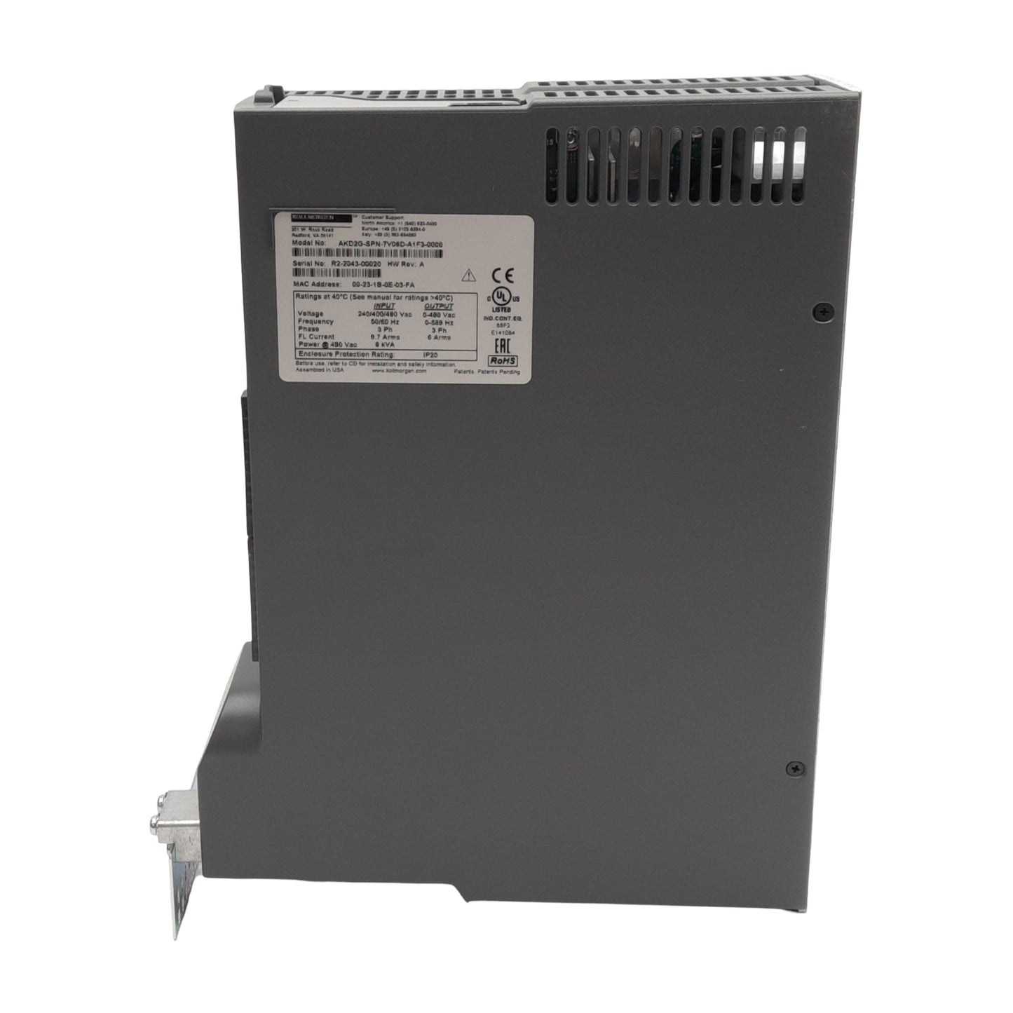 New Kollmorgen AKD2G-SPN-7V06D-A1F3-0000-A Servo Drive, 3Ø 480VAC 6A, 0-599Hz, 8kVA