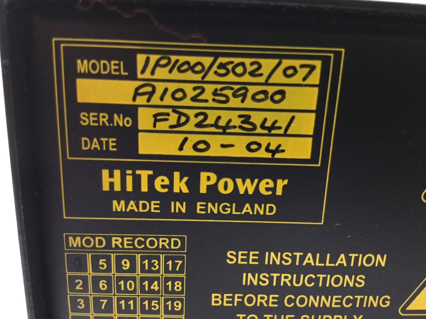 Used HiTek IP100/502/07 HiVolt 5kV Ion Pump Power Supply from GEMINI Supra 35VP SEM