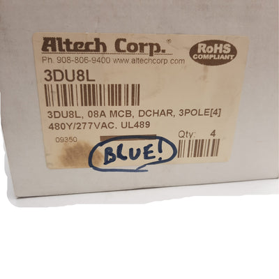 New Altech Corp 3DU8L Circuit Breaker 3 Pole, 277VAC, DIN Rail, 8A, E305318